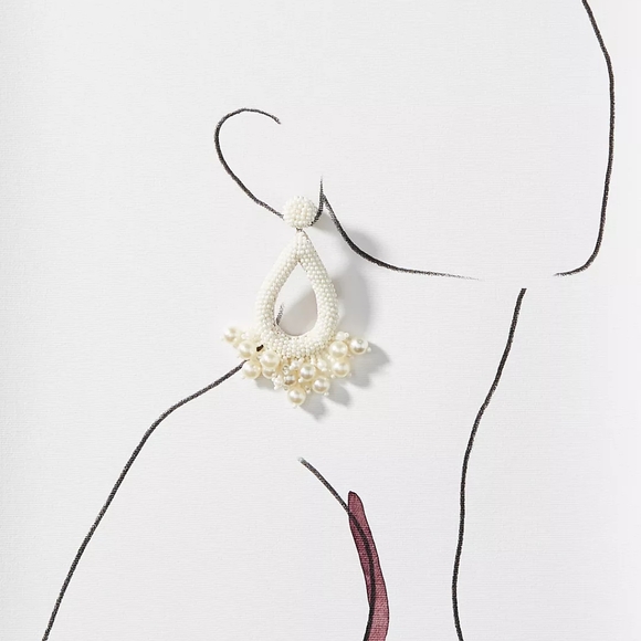 Anthro Deepa Gurnani Earrings Pearls Beaded Teardrop Tassel Bridal Formal - Picture 5 of 15